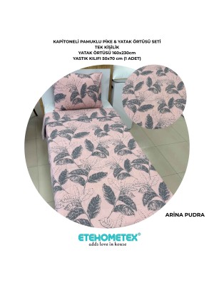 ETEHOMETEX Pamuklu Kapitoneli Yatak Örtüsü Seti TEK KİŞİLİK ARİNA PUDRA 8696474232107